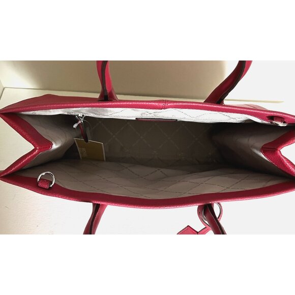 New Michael Kors Mirella Medium Pebbled Leather Tote Bag Dark Raspberry - Picture 3 of 5